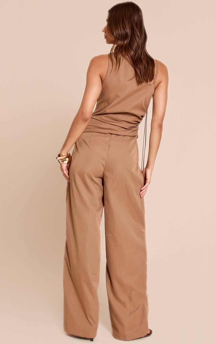Marron Combinaison-pantalon Tissée À Une Épaule Et Jambes Larges