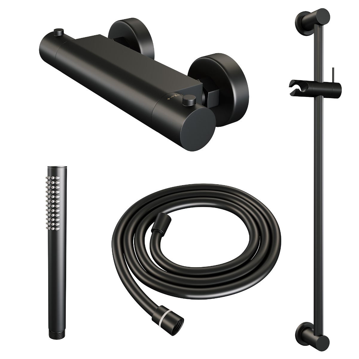 Brauer Black Edition thermostatische doucheset met glijstang en staafhanddouche zwart mat