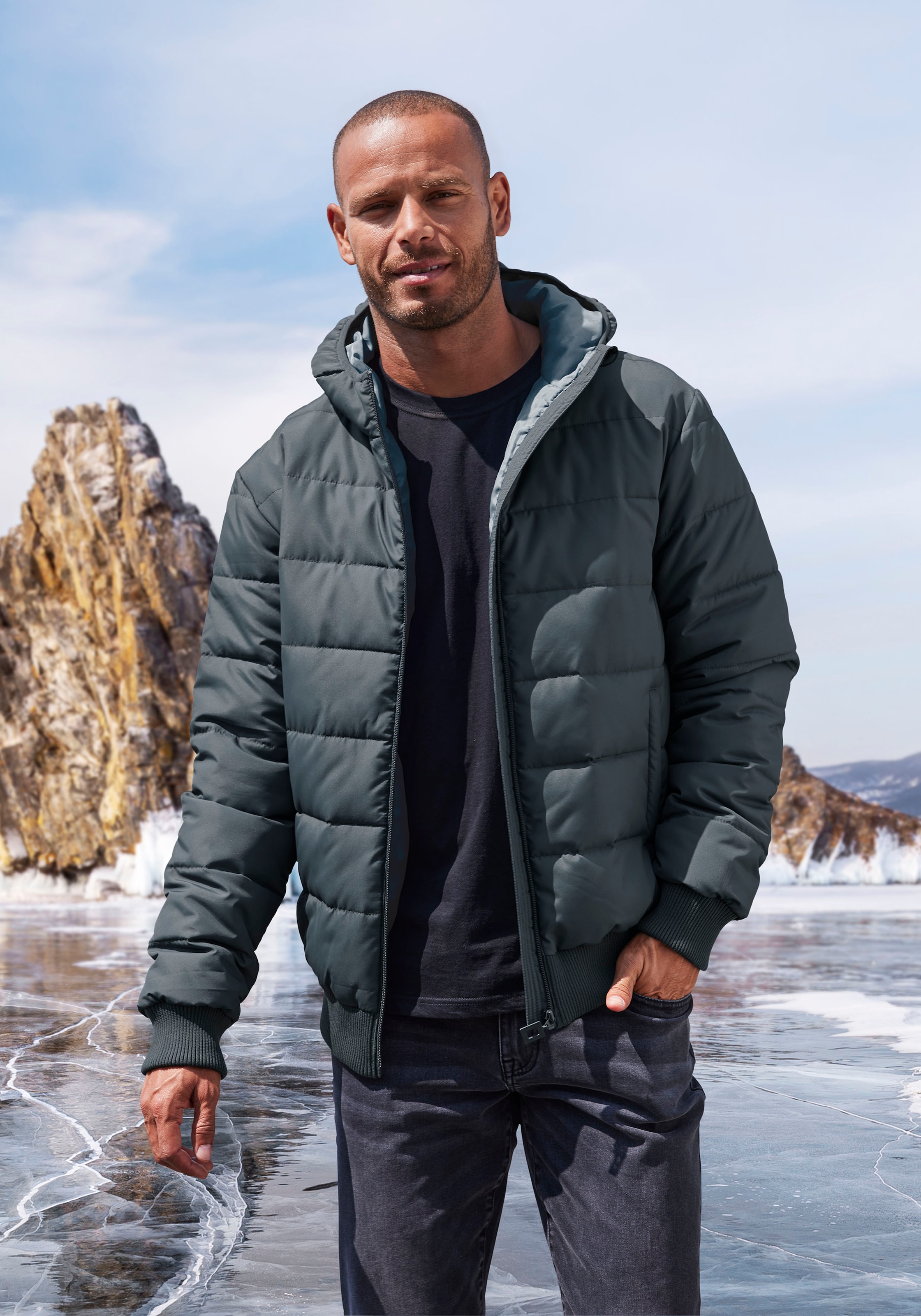 John Devin Steppjacke mit Kapuze Outdoorjacke mit Strickbündchen