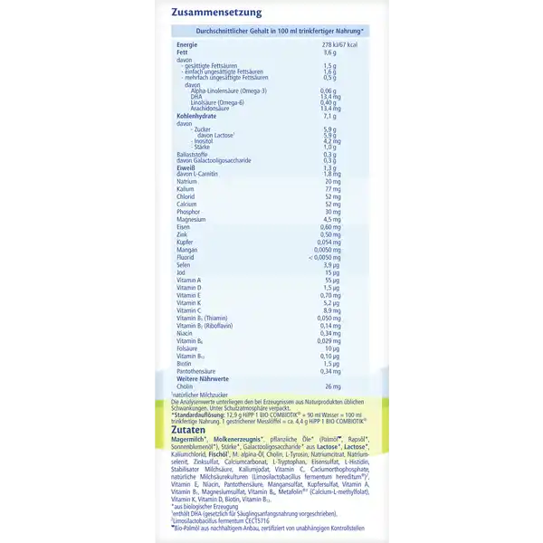 Bio Milchnahrung Combiotik 1 von Geburt an