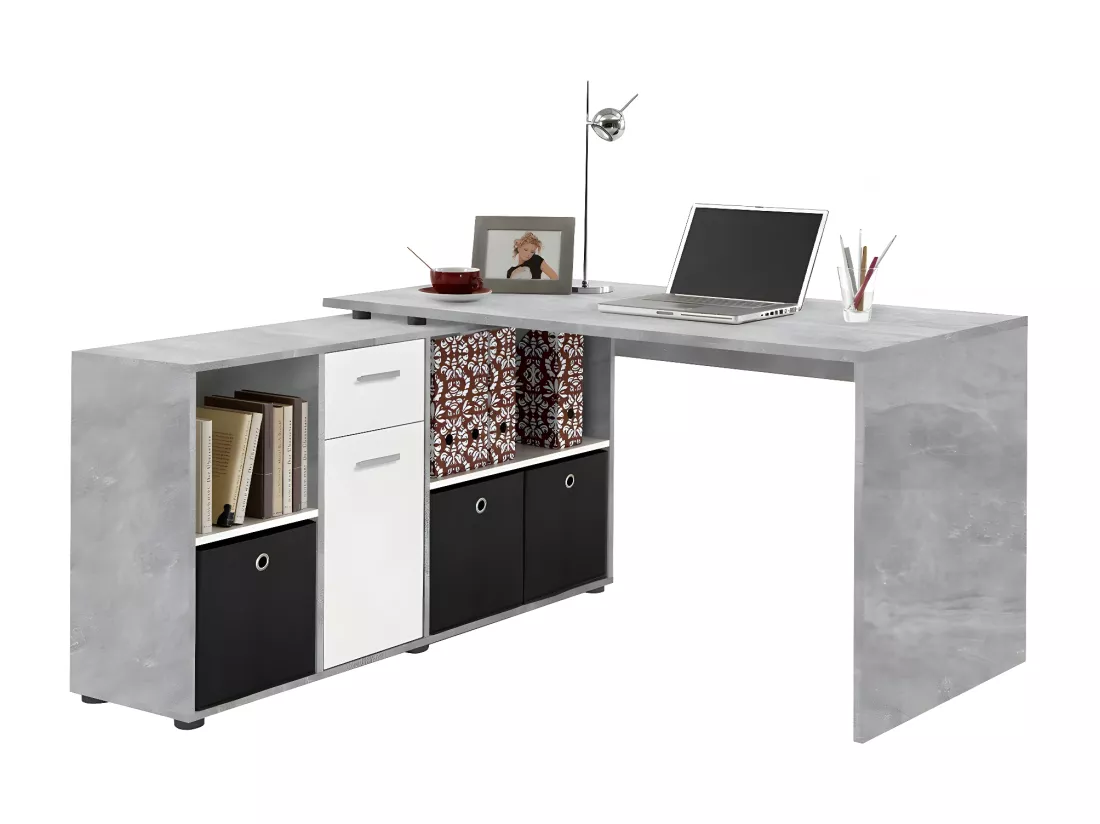 Bureau d'Angle Modulable avec Caisson, Tiroir et Étagères de Rangements - Lex