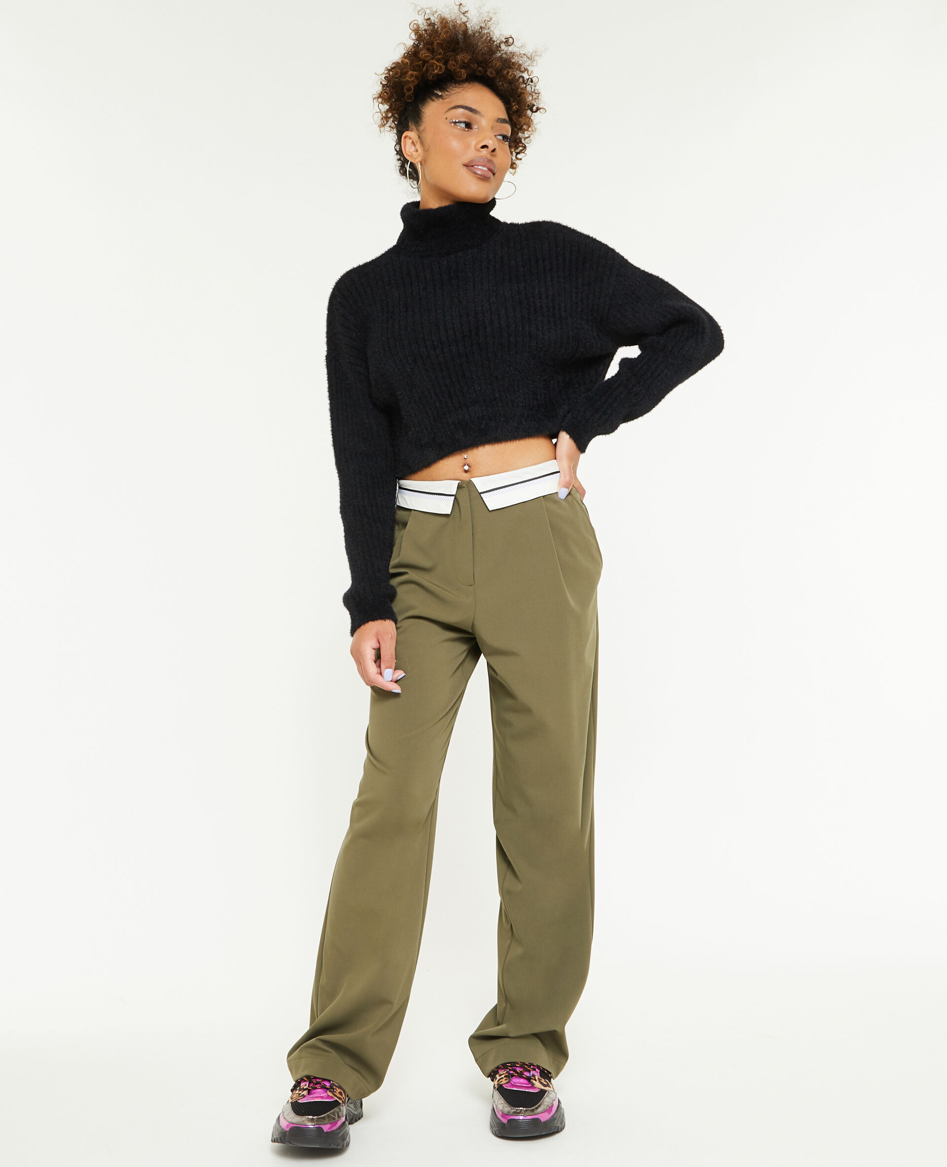 Pantalon droit avec ceinture fantaisie - Vert kaki