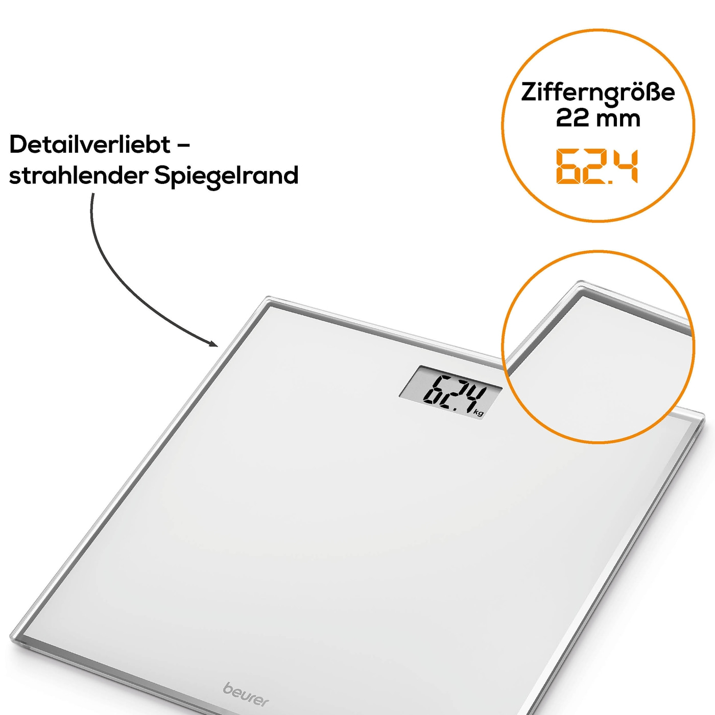 GS 120 Kompakt Glaswaage Personen Waage inkl. Batterie (73576) - Grau