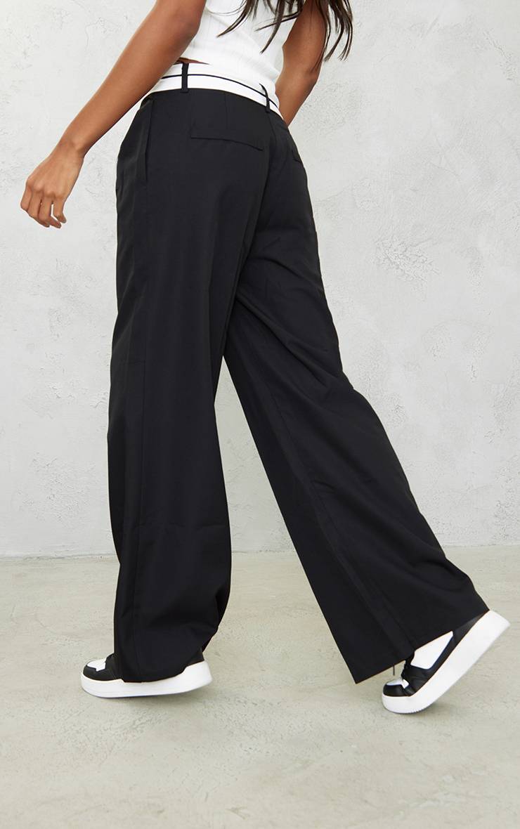 Noir Pantalon Droit À Taille Retournée