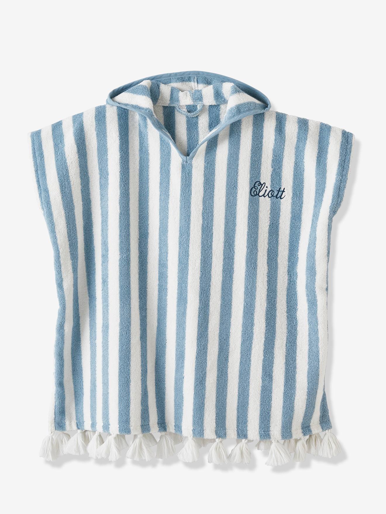 Poncho de banho infantil listrado verde médio