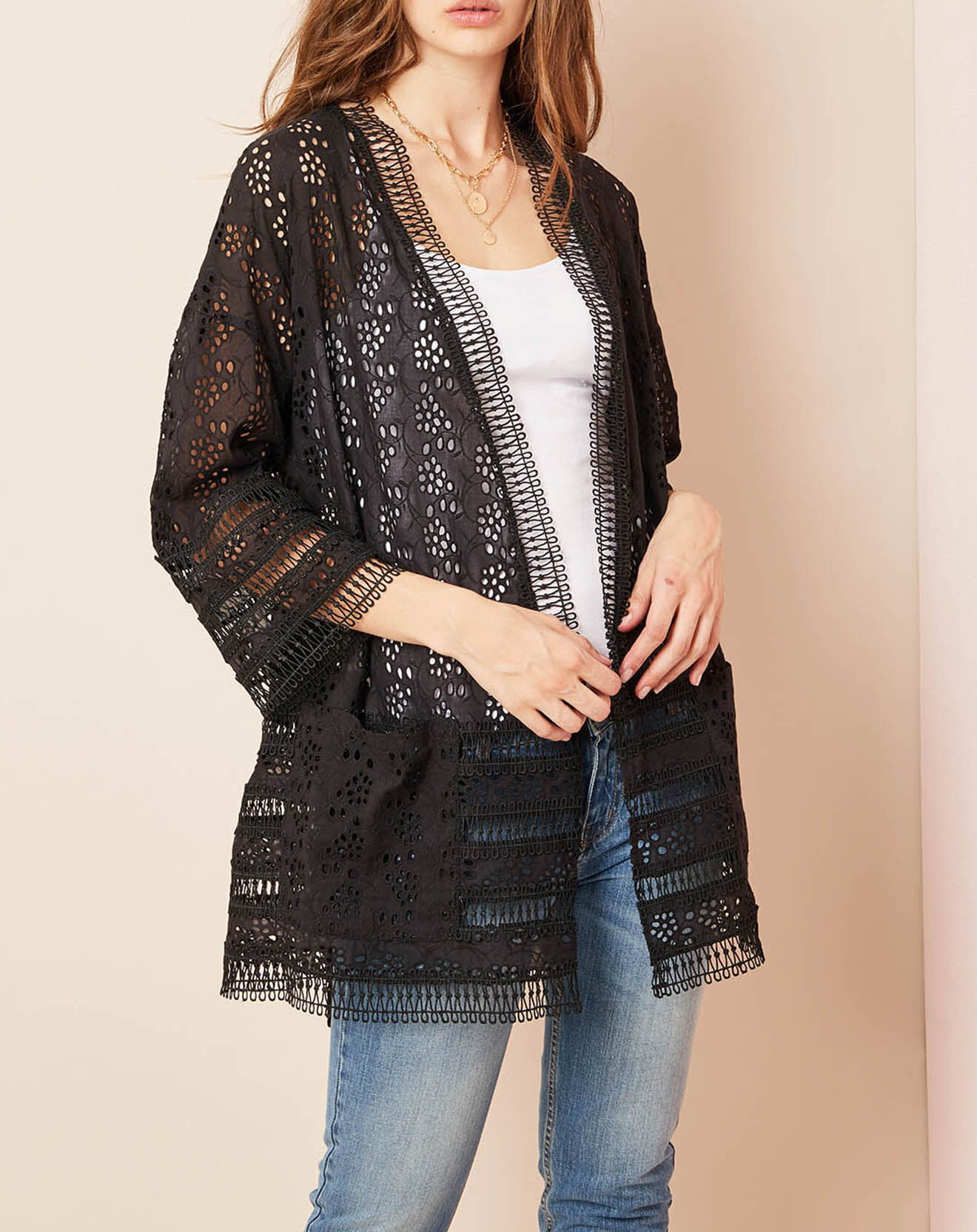 Hotel Particulier Veste en broderie anglaise noire