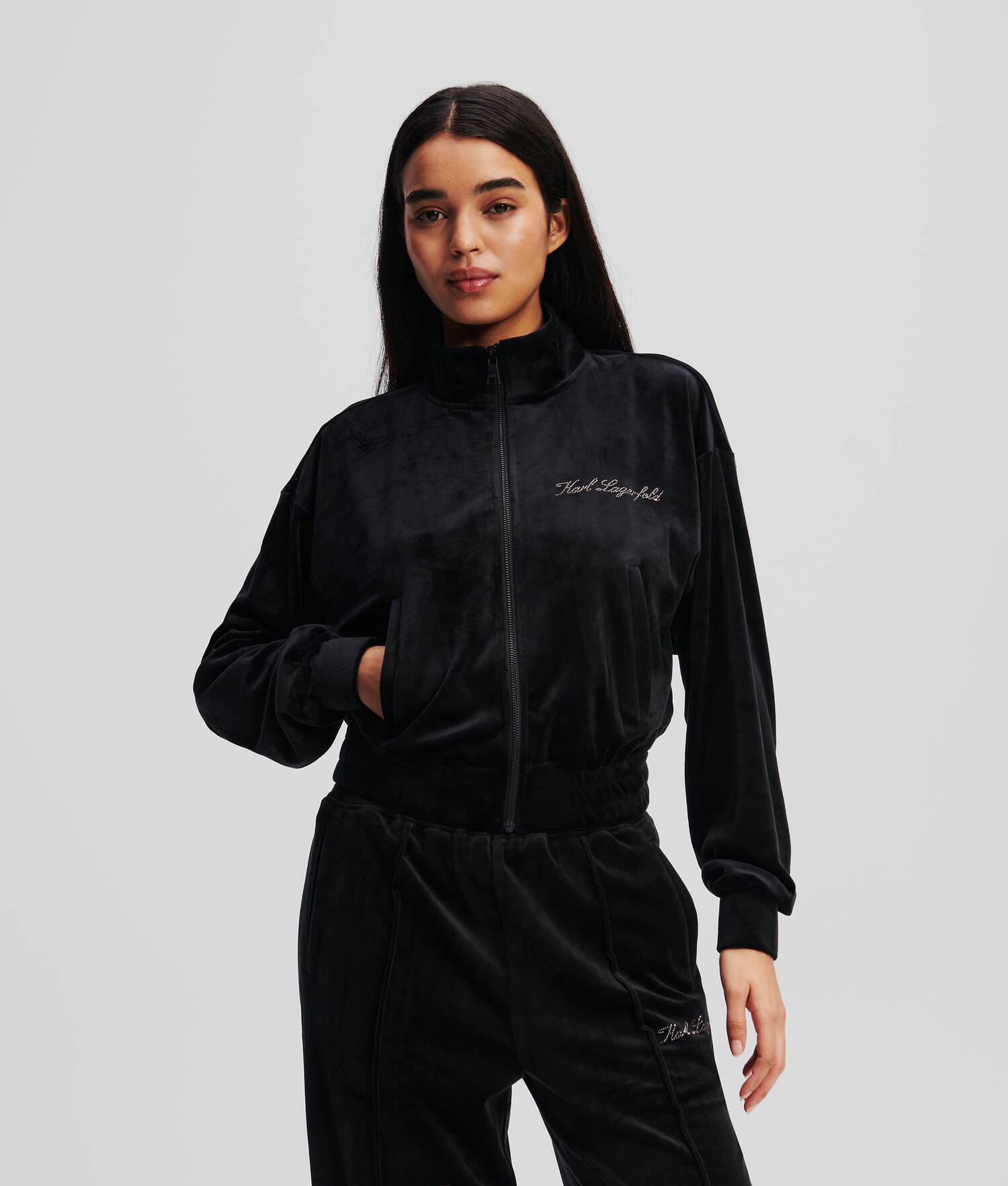 SWEAT-SHIRT ZIPPÉ EN VELOURS HOTEL KARL - Noir