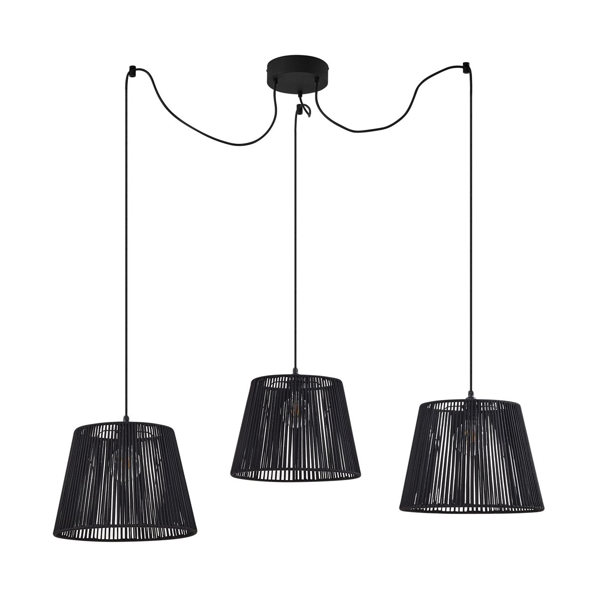 Buiten hanglamp zwart met zwarte kap van touw 3-lichts IP44 - Cava Jayla
