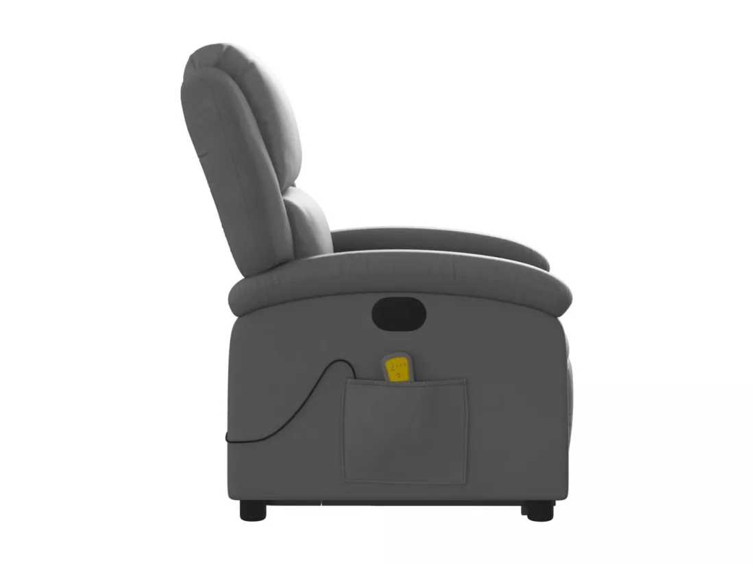 Fauteuil inclinable massant gris cuir véritable