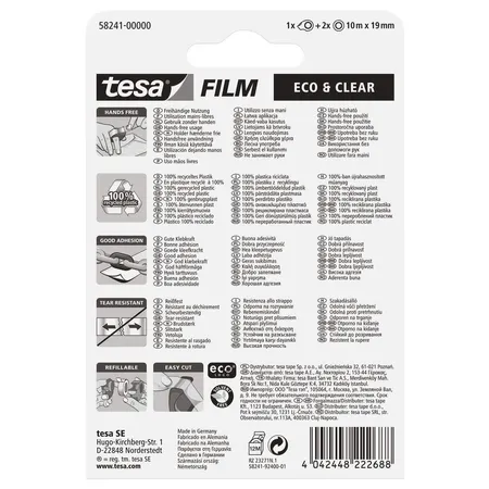 tesa eco & clear Mini Abroller ecoLogo + 2 Rollen tesafilm 10mx19mm