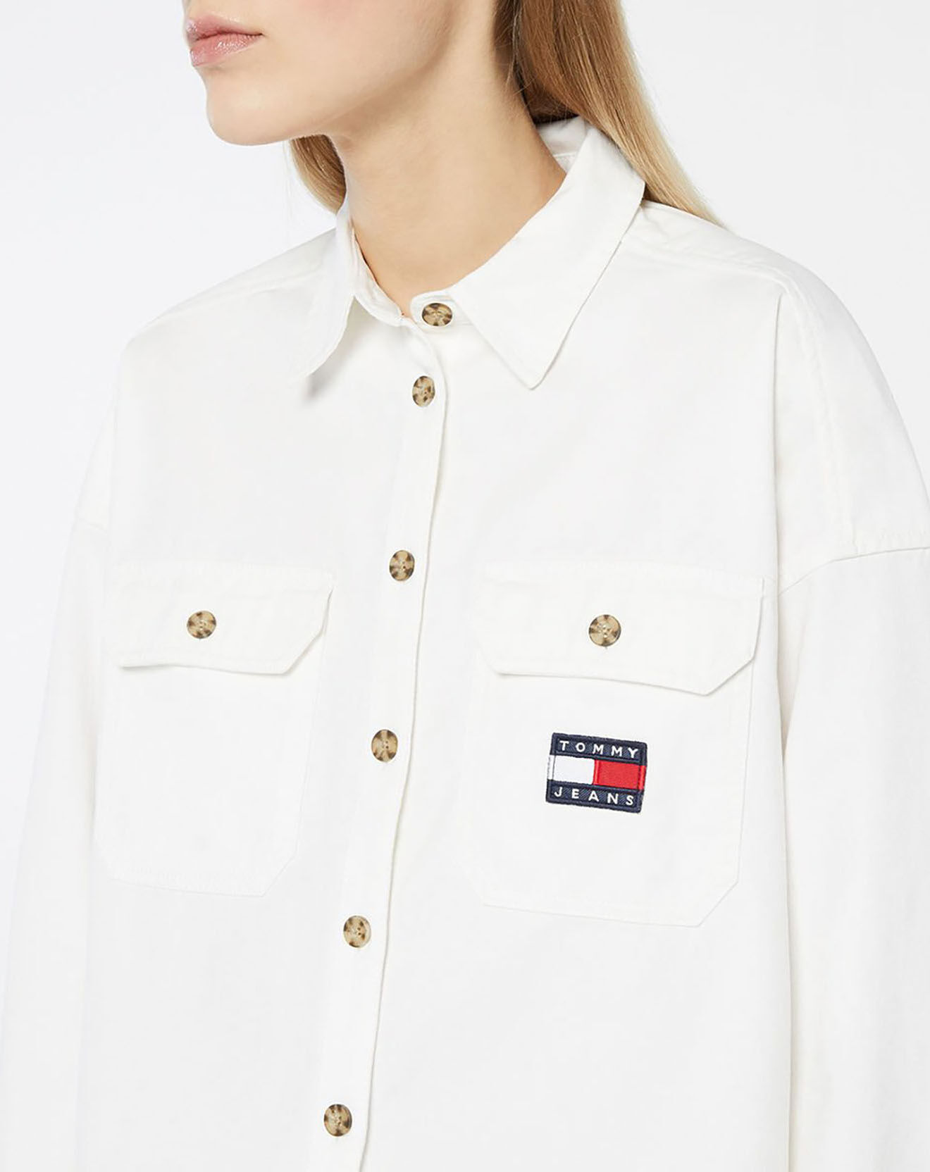 Tommy Jeans Chemise 100% Coton Bio cropped utility blanche