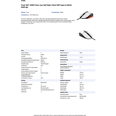 Trust GXT109W Felox gaming mus