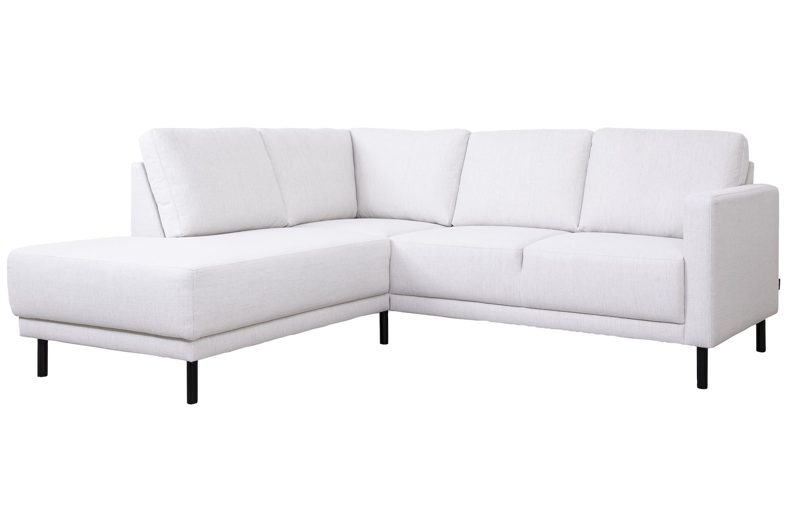 Billy hjørnesofa 2-seter med åpen ende venstre. Tekstil Neve 02 offwhite med sorte ben.