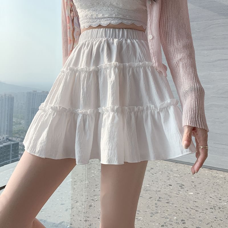 Colarseo - Balletcore elastische taille volant Tim gelaagde mini A-lijn rok