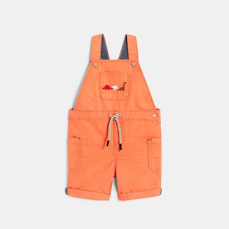 Salopette courte dinosaures et t-shirt maille piquée orange bébé garçon Orange