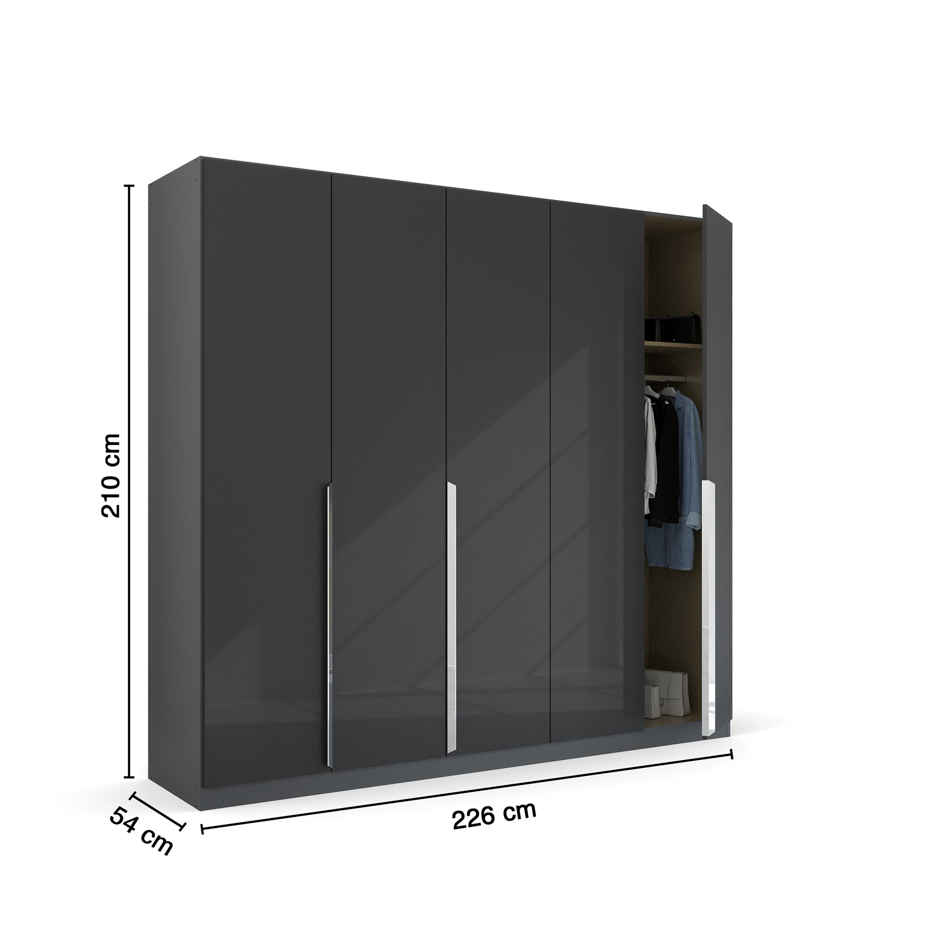 Drehtürenschrank - Hochglanz grau - 5 Türen - 226 cm
