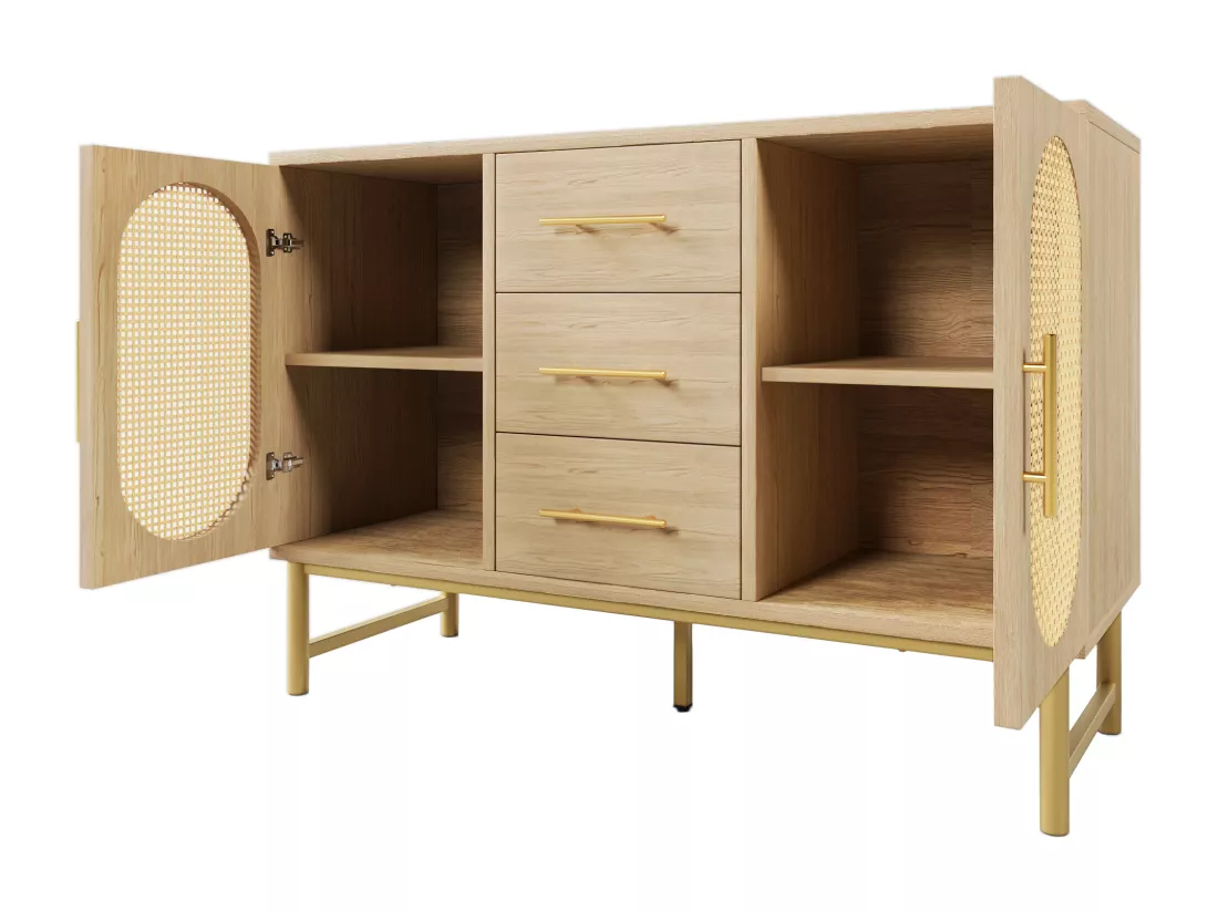 Commode 2 portes et 3 tiroirs - panneaux de particules - Naturel