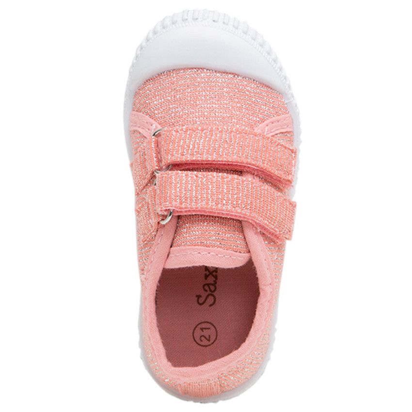 Baskets basses corail en toile mélangées de fils brillants du 20 au 23 - Rose