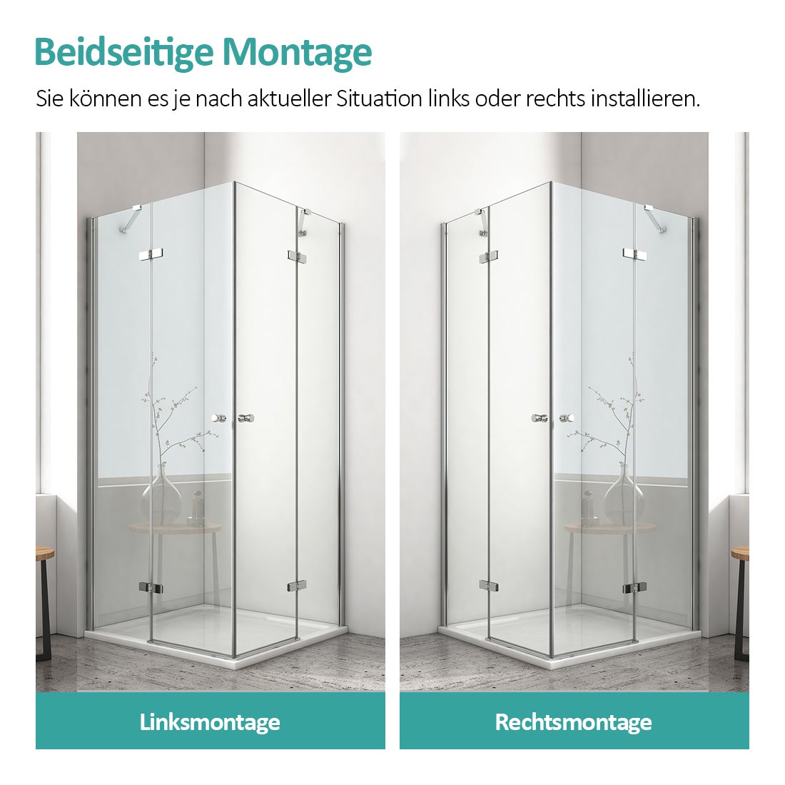 EMKE Hoekdouchecabine met 5 mm NANO-glas, 80x90 cm, hoogte 185 cm