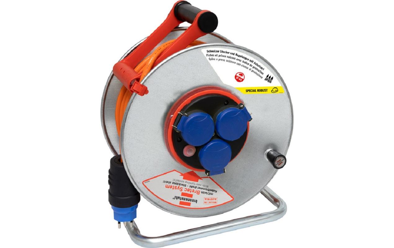 Baustellen-Kabelrolle Garant SK 290 33 m Bretec 3x T13<br>Kabeltrommel Garant SK, 3x T13 Steckdosen mit Überhitzungsschutz und Kontroll-Leuchte