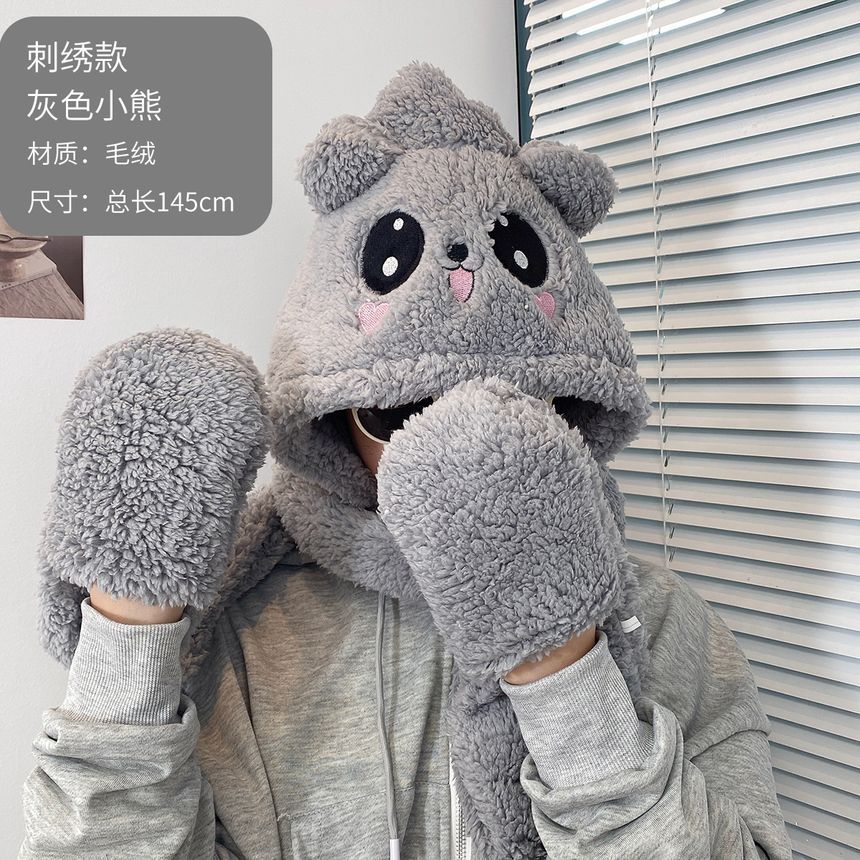 Fun House - Dieren Chenille Capuchonsjaal met Wanten / Bivakmuts (diverse designs)
