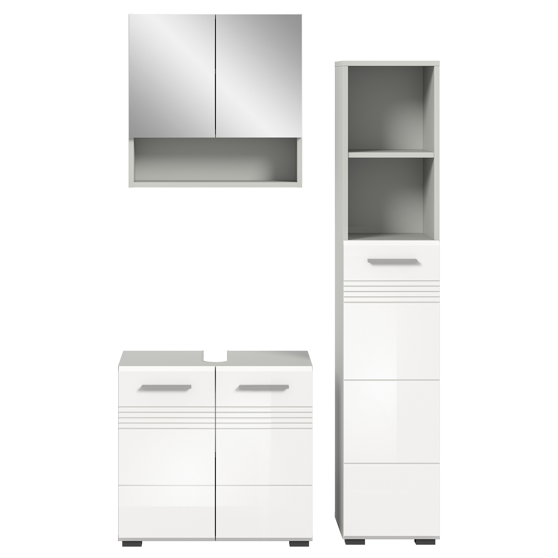 3-teiliges Badmöbel-Set COPA - weiß Hochglanz - hellgrau - 105 cm