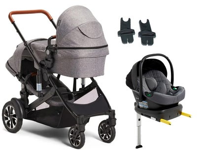 Beemoo Maxi 4 Twin Søskenvogn Inkl. Beemoo Route i-Size Babybilstol & Base, Grey/Mineral Grey