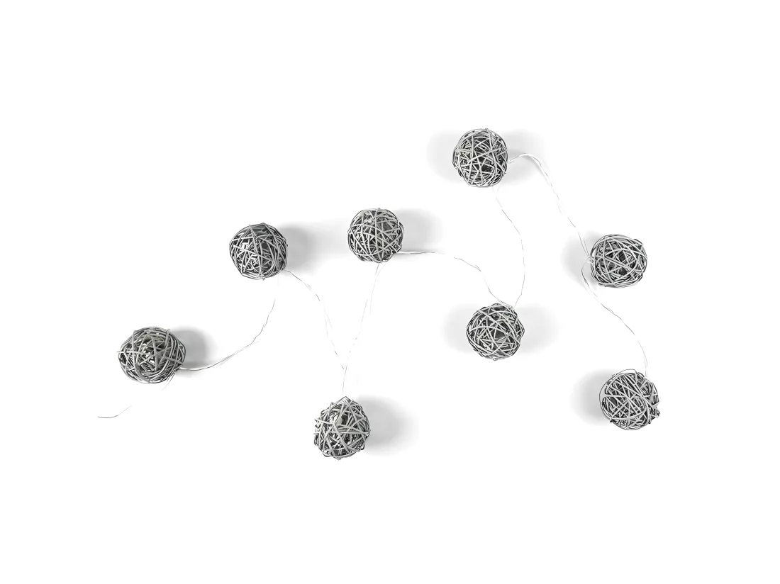Guirlande Boule Rotin Grise 8 Led D6 1m56