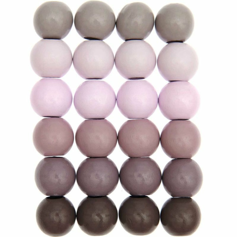 24 perles rondes - bois tons roses - 25 mm