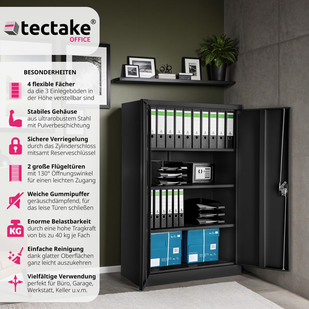 tectake archiefkast van gepoedercoat staal, 140 x 90 x 40 cm