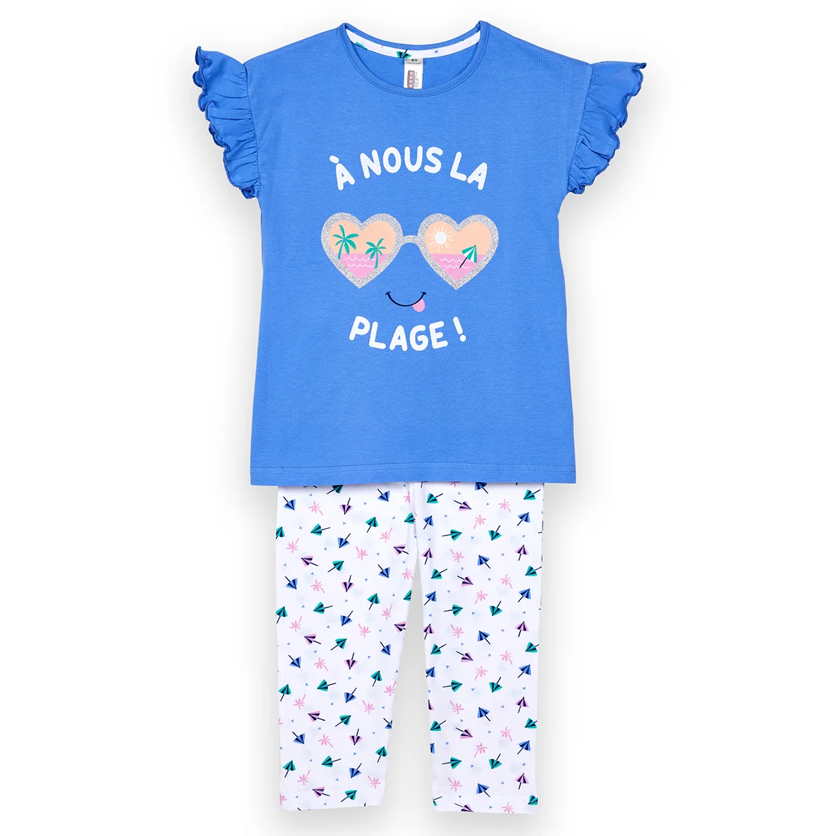 Pyjama court fille PLAYA bleu/blanc