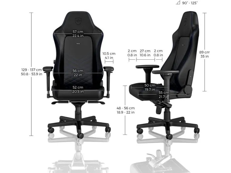 Noblechairs Hero - Stol - ergonomisk - armstøtter - T-formet - vippe - drejeled - aluminium, polyurethan, stål, memory foam, polyuretan vegan falsk læder - sort, blå