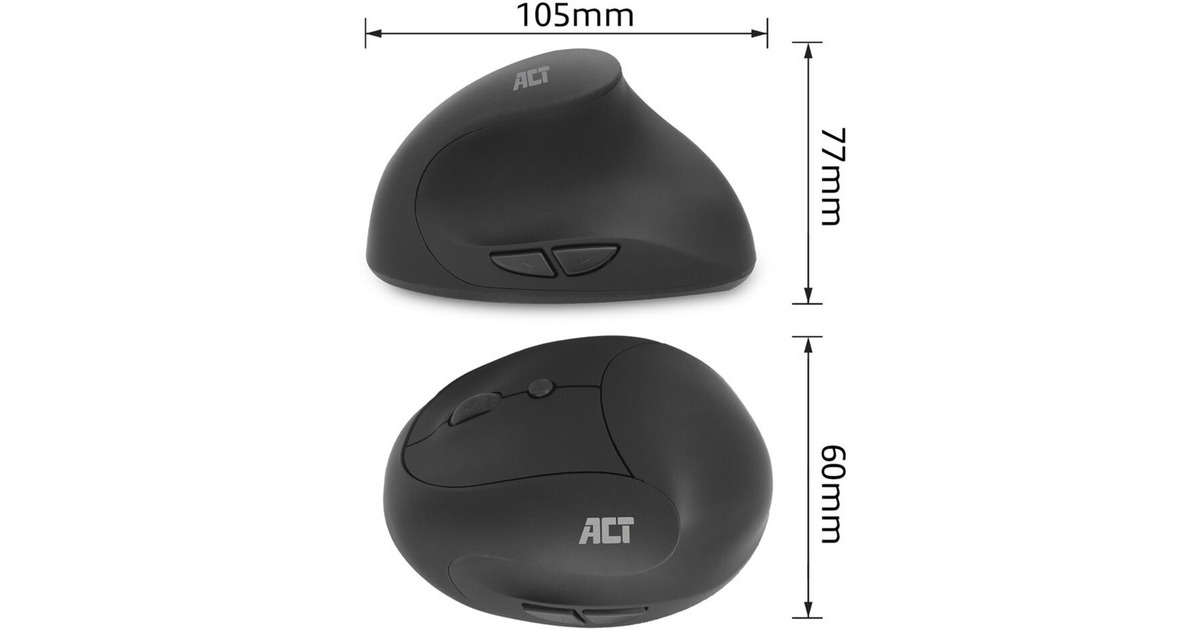 ACT ConnectivityDraadloze Ergonomische Muis  (Zwart, 800 - 1600 DPI)