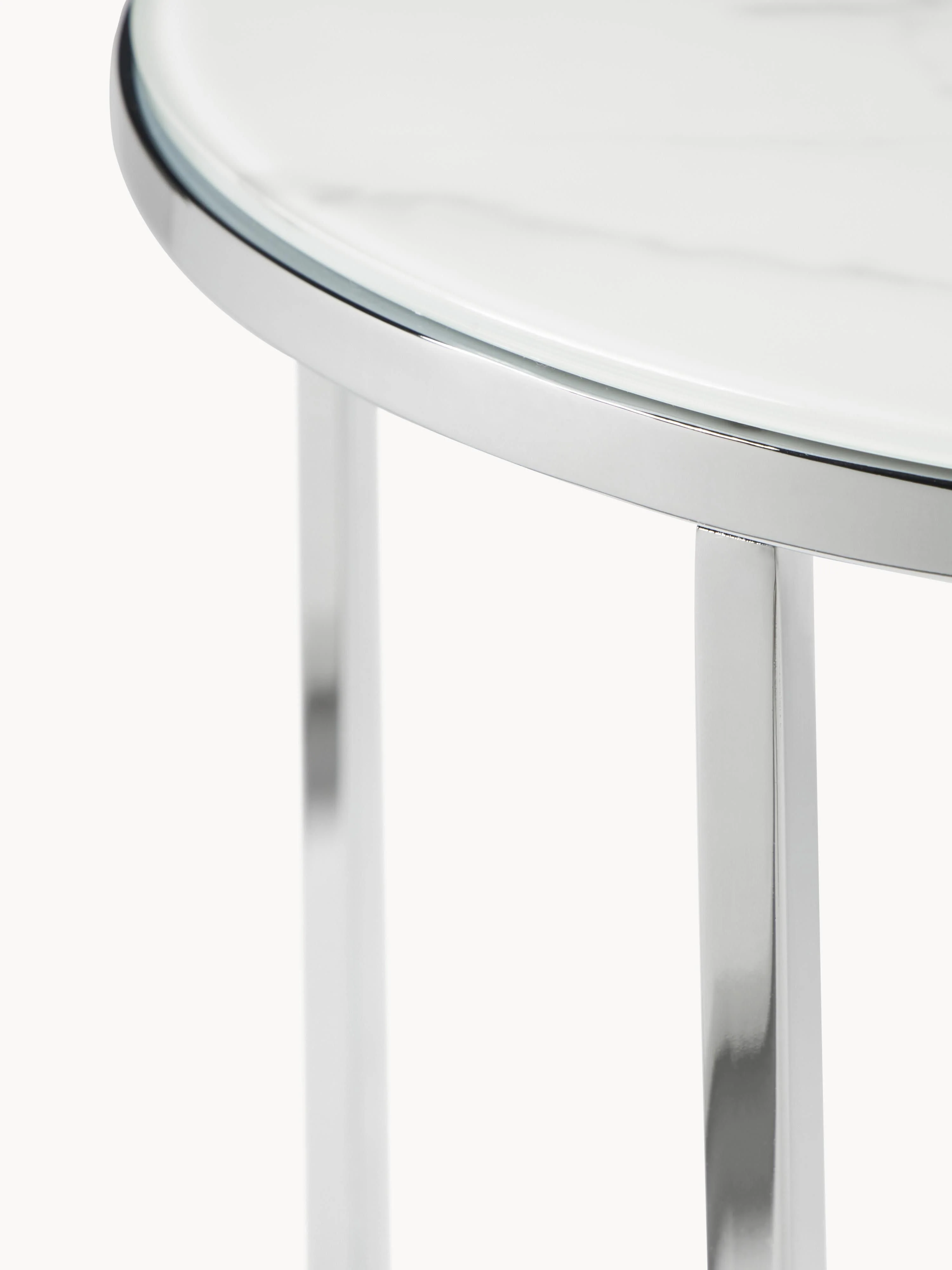 Ronde bijzettafel Antigua met glazen tafelblad in marmerlook