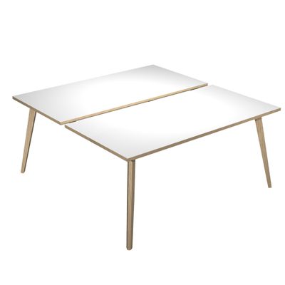 Bureau Bench LEONARDO - L140 x H74 x P168 - Pieds bois - Blanc chants chêne