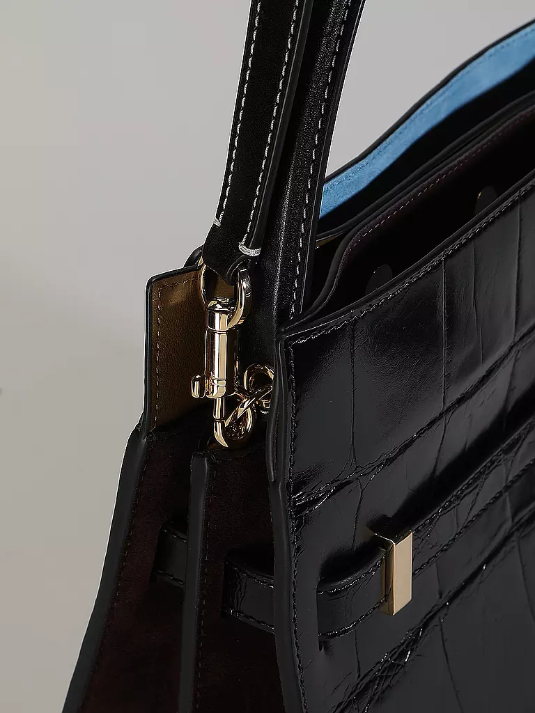TORY BURCH Ledertasche - Henkeltasche LEE RADZIWILL CROC Small schwarz