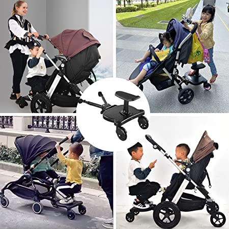 Kinderwagen Rollbrett Buggy Trittbrett mit Sitz - Schwarz