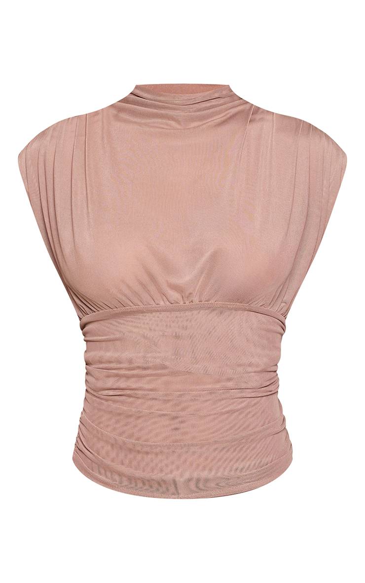 Taupe Haut En Maille Col Montant Avec Détail À La Taille