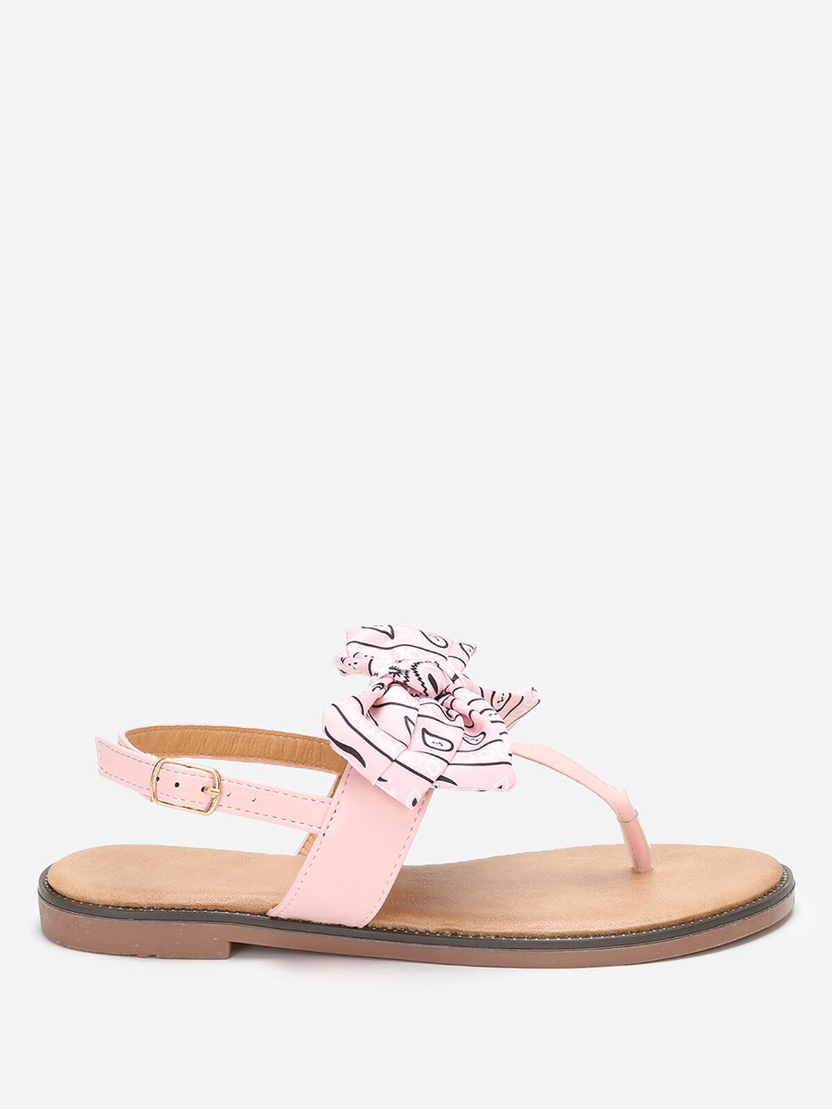 Nu-pieds à nœud en tissu imprimé- Rose