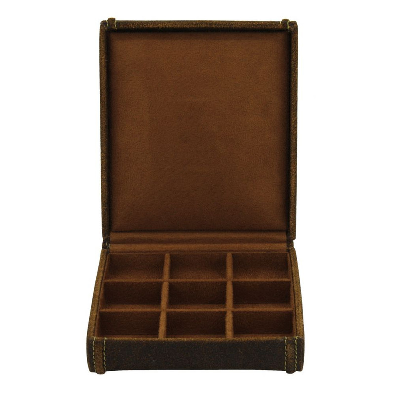 Ecrin 9 boutons de manchettte, Cubano V2, cuir marron havane