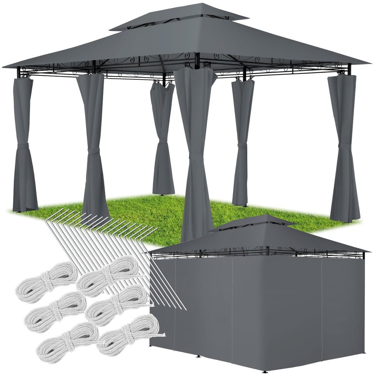 tectake Emine tuinpaviljoen 4 x 3 m inclusief scheerlijnen en haringen