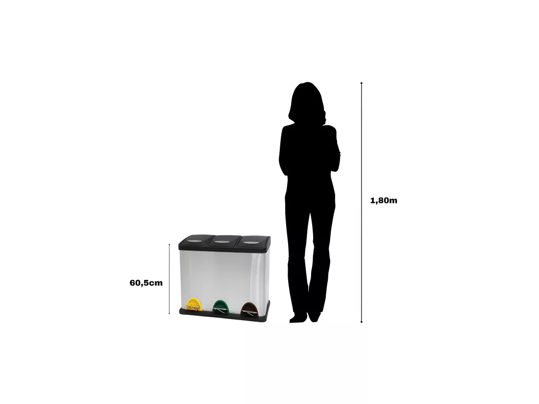 Poubelle à pédale Tri sélectif Inox 3x20L MSV
