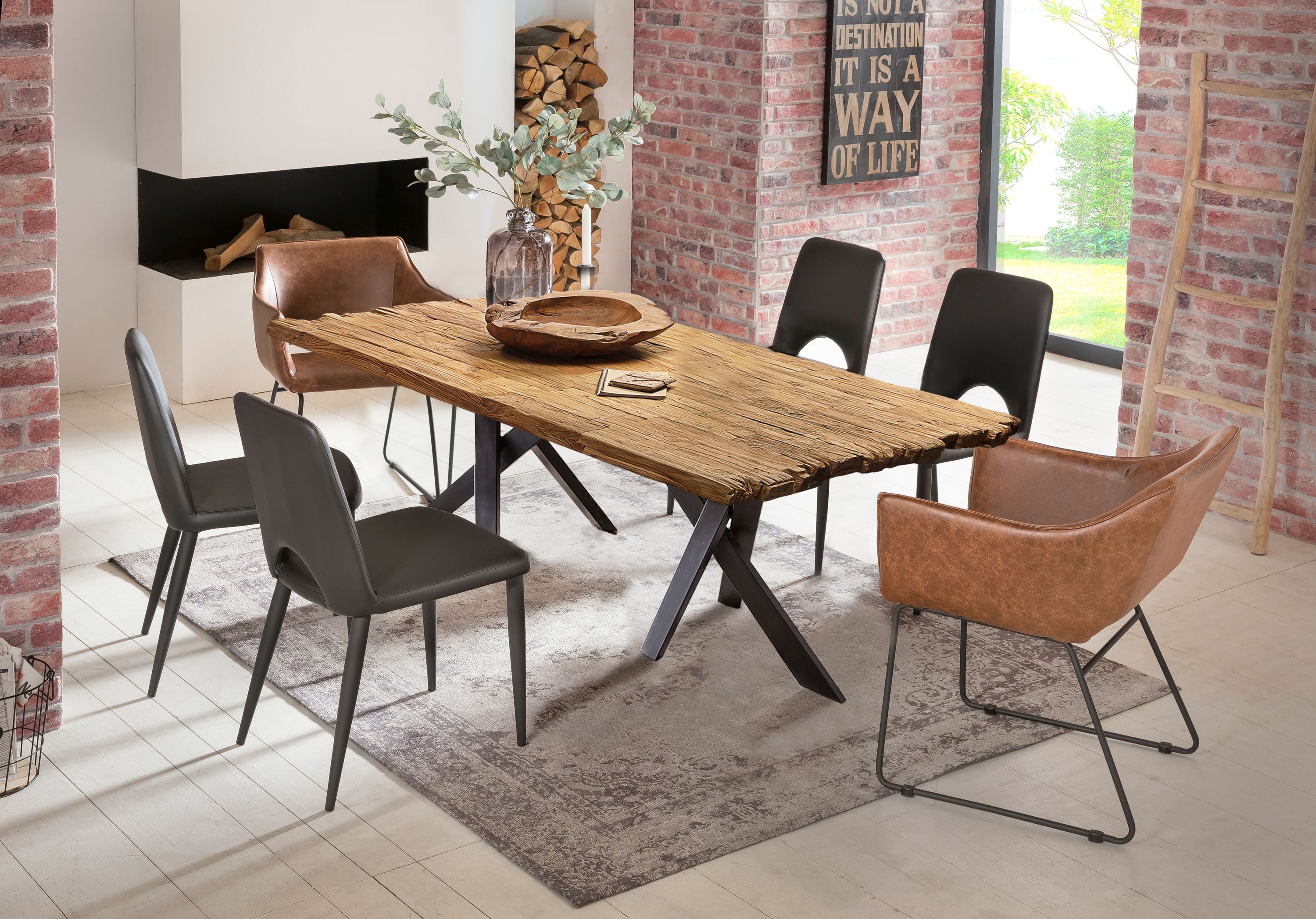 Tisch 220x100 Teak Metall Holztisch Esstisch Speisetisch Küchentisch Esszimmer