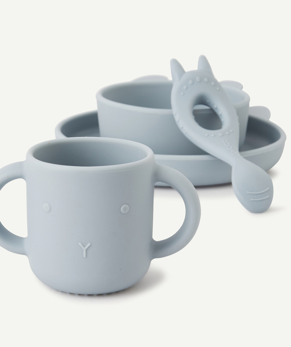 LIEWOODLE SET VAISSELLE VIVI DINO BLEU EN SILICONE