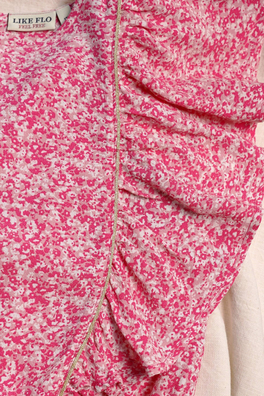 Like Flo A-lijn jurk met all over print en ruches roze