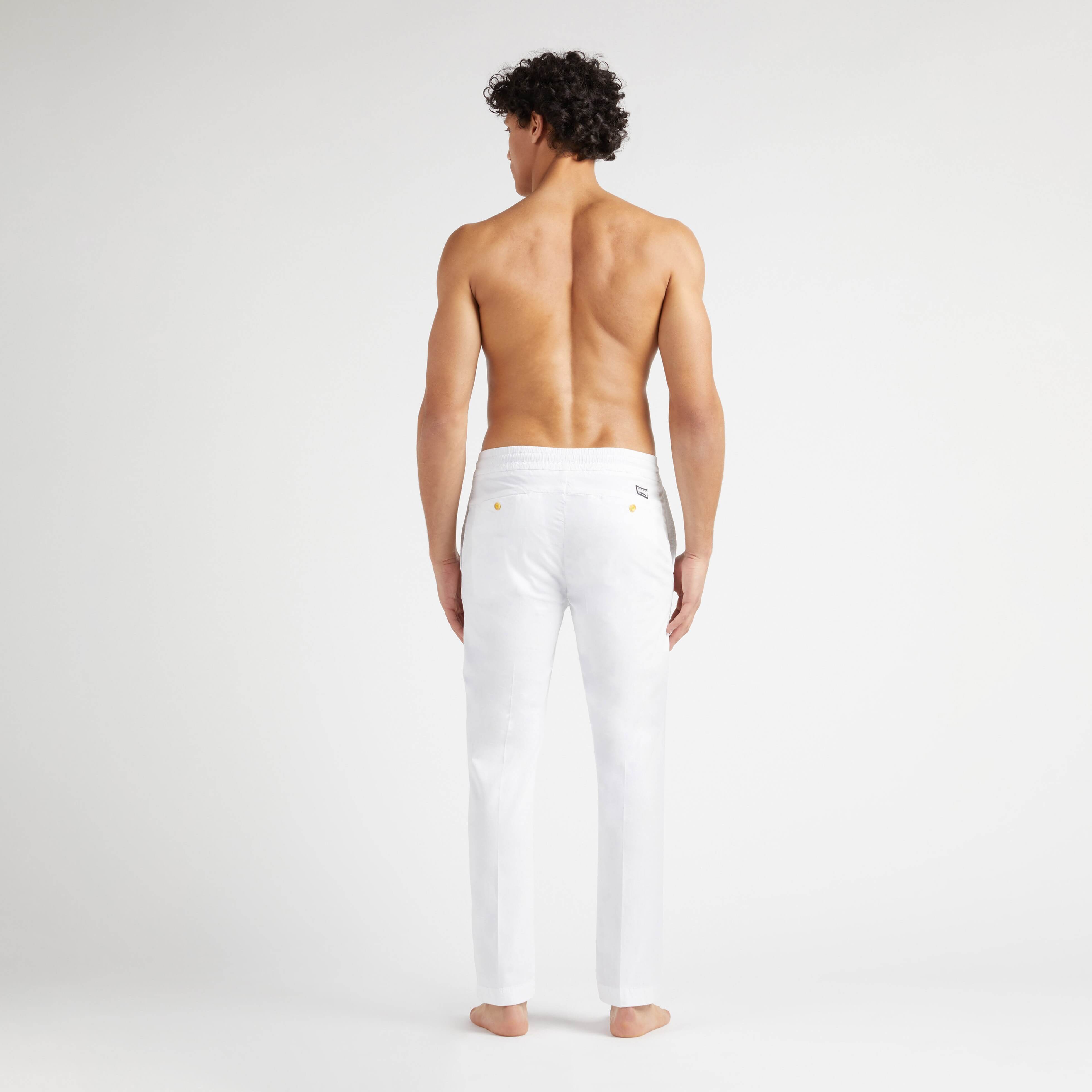 Pantalon Taille Élastique en Coton et Tencel Homme Uni