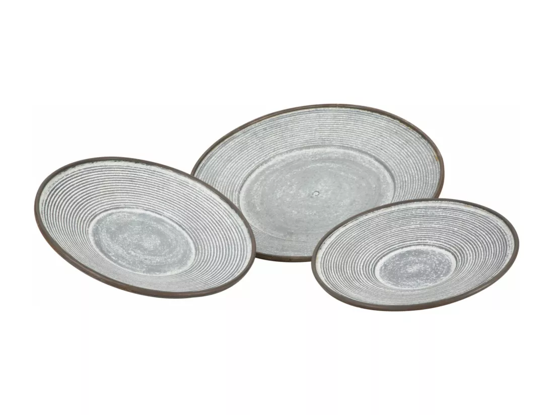 Lot de 3 plateaux métalliques multicolores Ø 50,5x4,5-39,2x4,5-35x4 cm