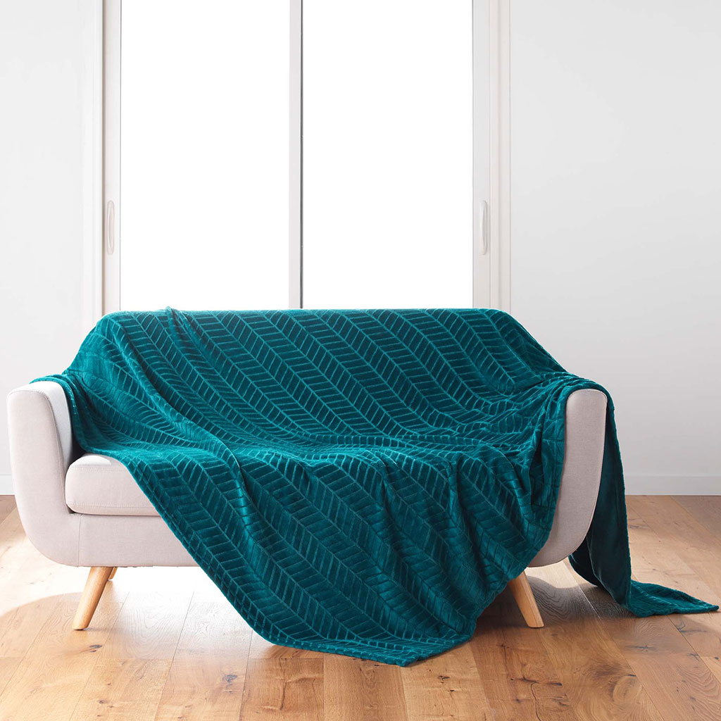 Couvre-lit flanelle polyester ARYA bleu 180x220cm