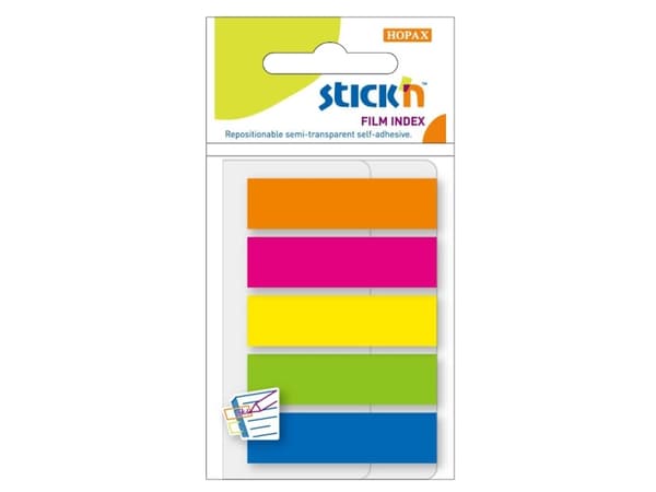 Stickn Bookmarks selvtilført indeks blanding av 5 farger neon classic (155296)