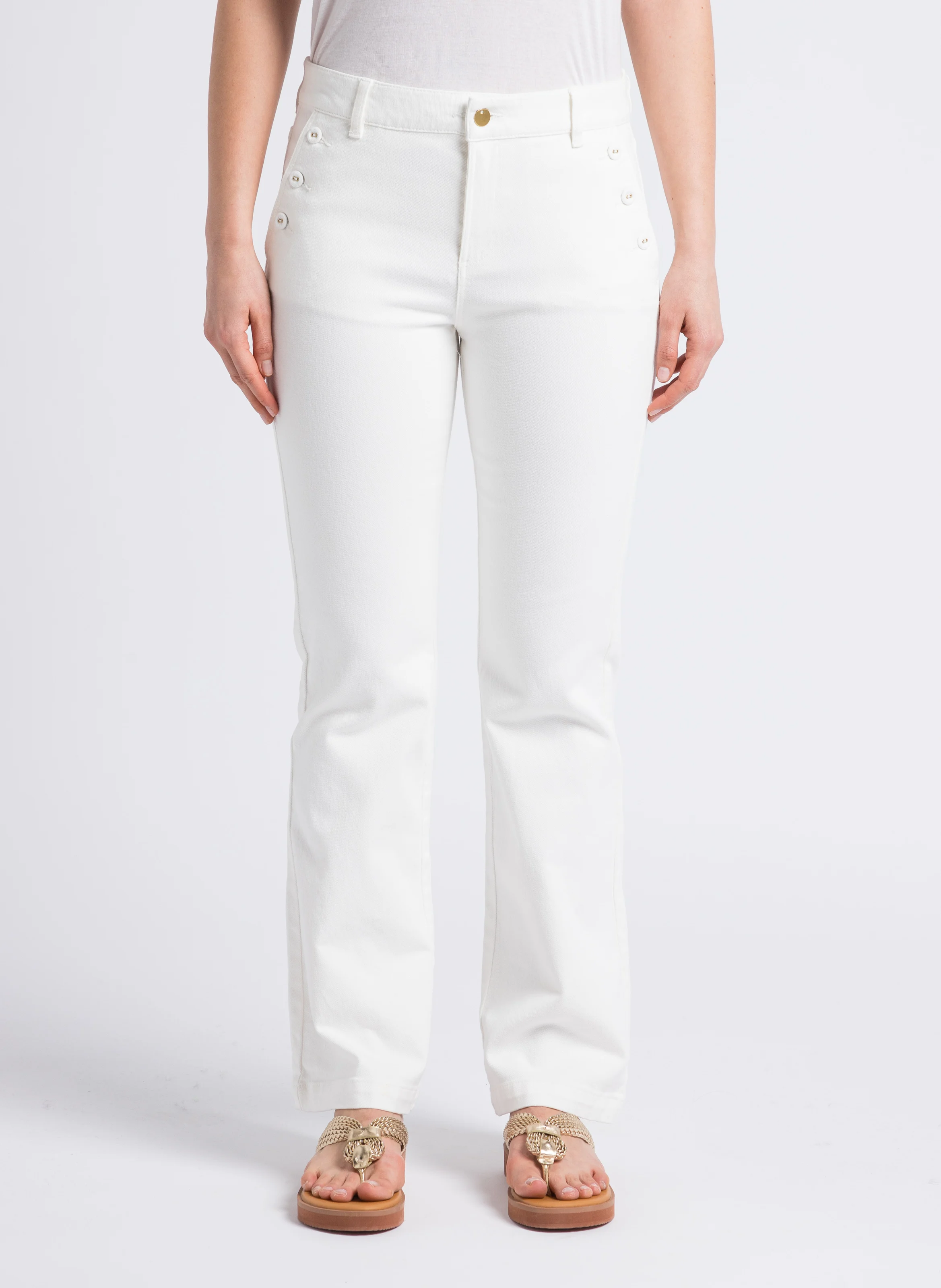 Jean flare avec ourlets en coton | Blanc